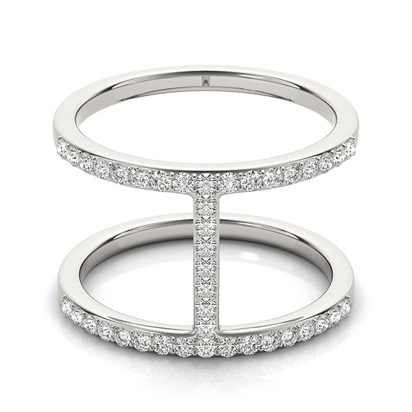 Dual Band Bridge Style Pavé Diamond Ring in 14K White Gold