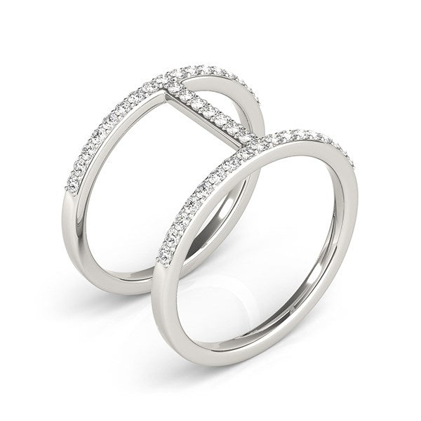 Dual Band Bridge Style Pavé Diamond Ring in 14K White Gold