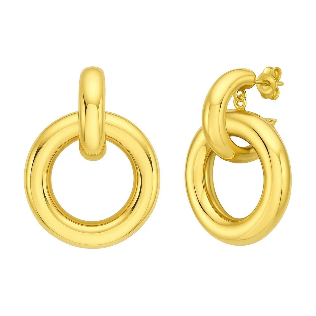 Polished Round Linked Hoop Earrings | 14K Gold