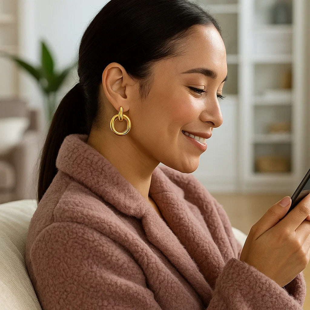 Polished Round Linked Hoop Earrings | 14K Gold