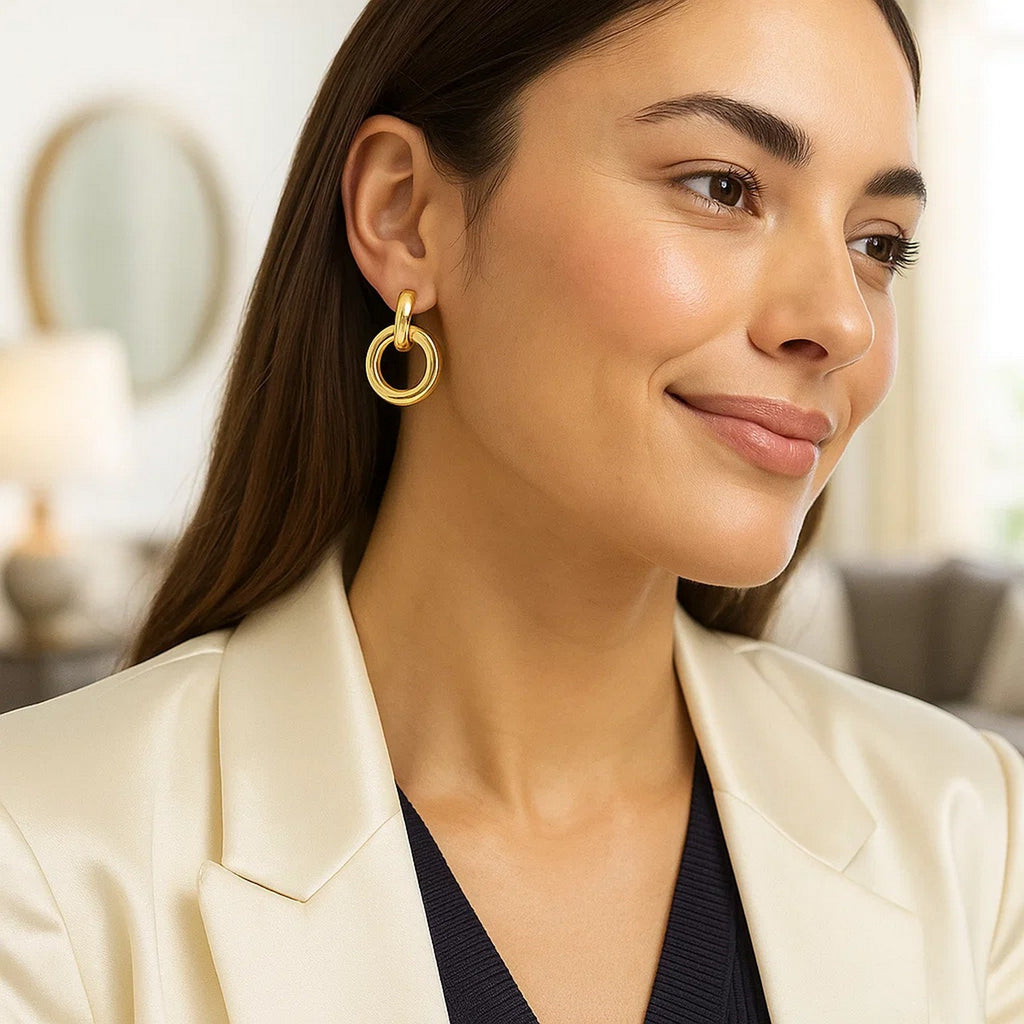 Polished Round Linked Hoop Earrings | 14K Gold