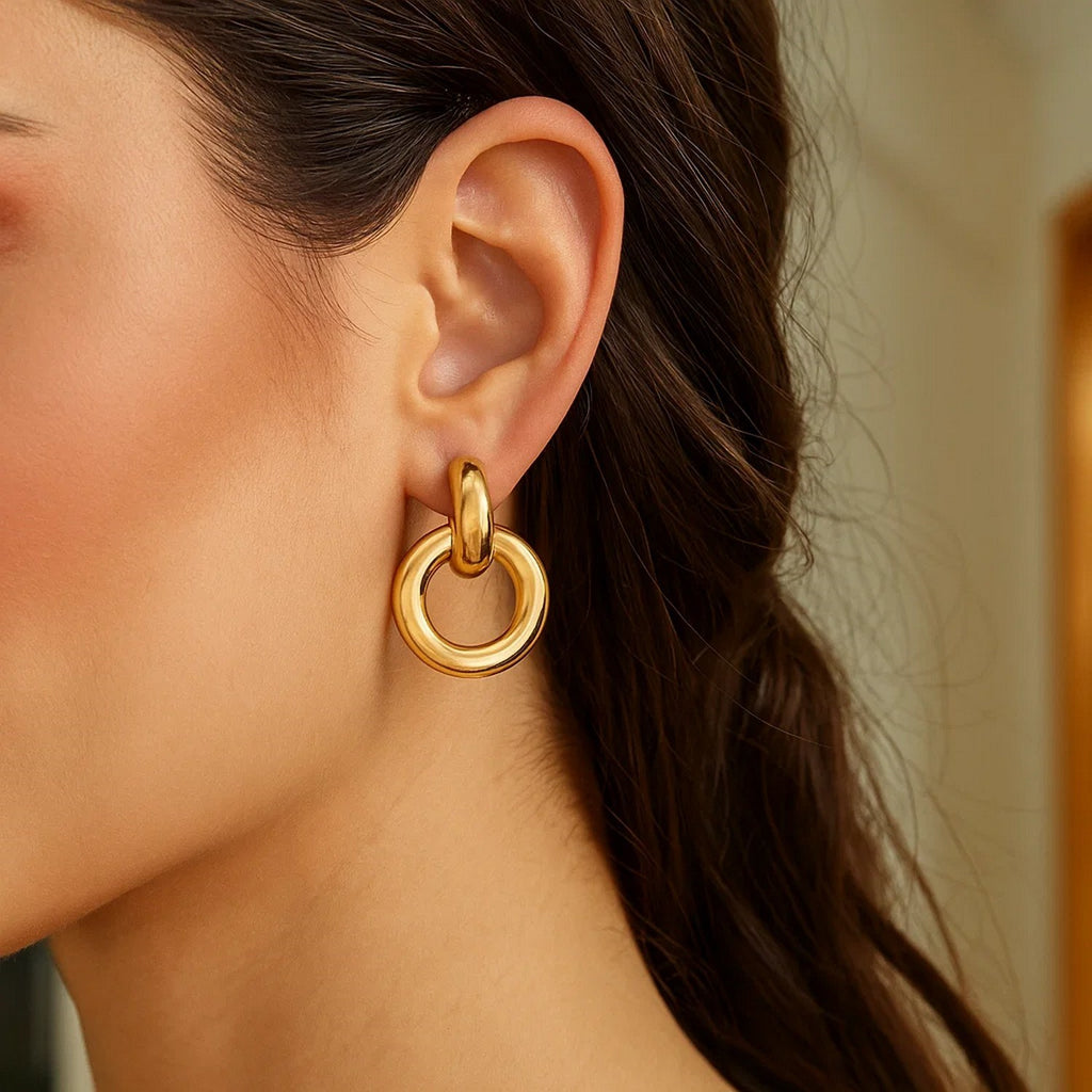 Polished Round Linked Hoop Earrings | 14K Gold