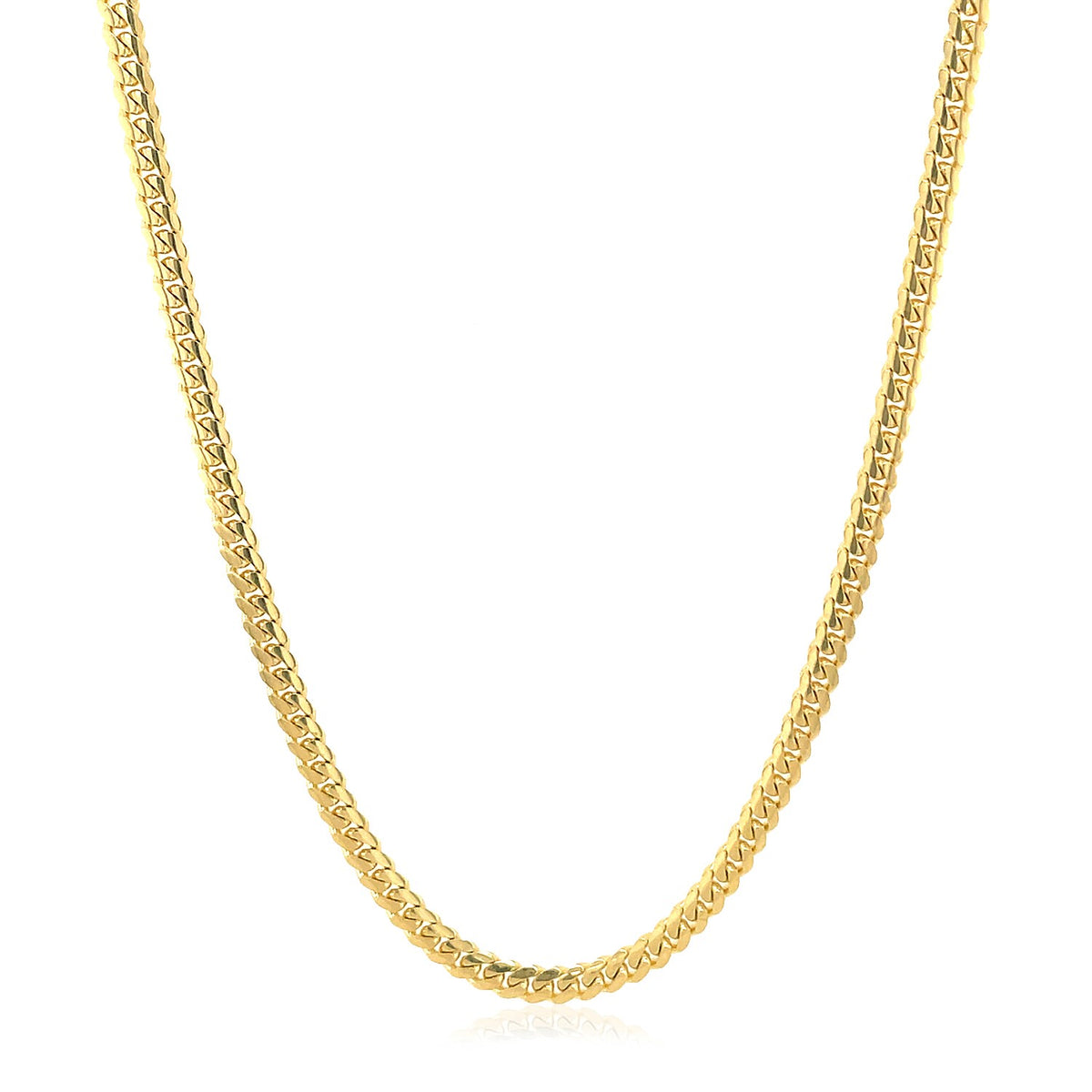 Solid Miami Cuban chain in 14K yellow gold, 2.60mm, hanging in a curve