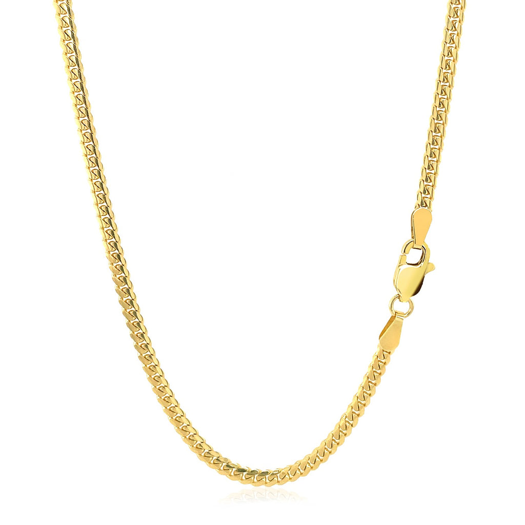 2.60mm Miami Cuban chain in 14K yellow gold with the lobster clasp at the side