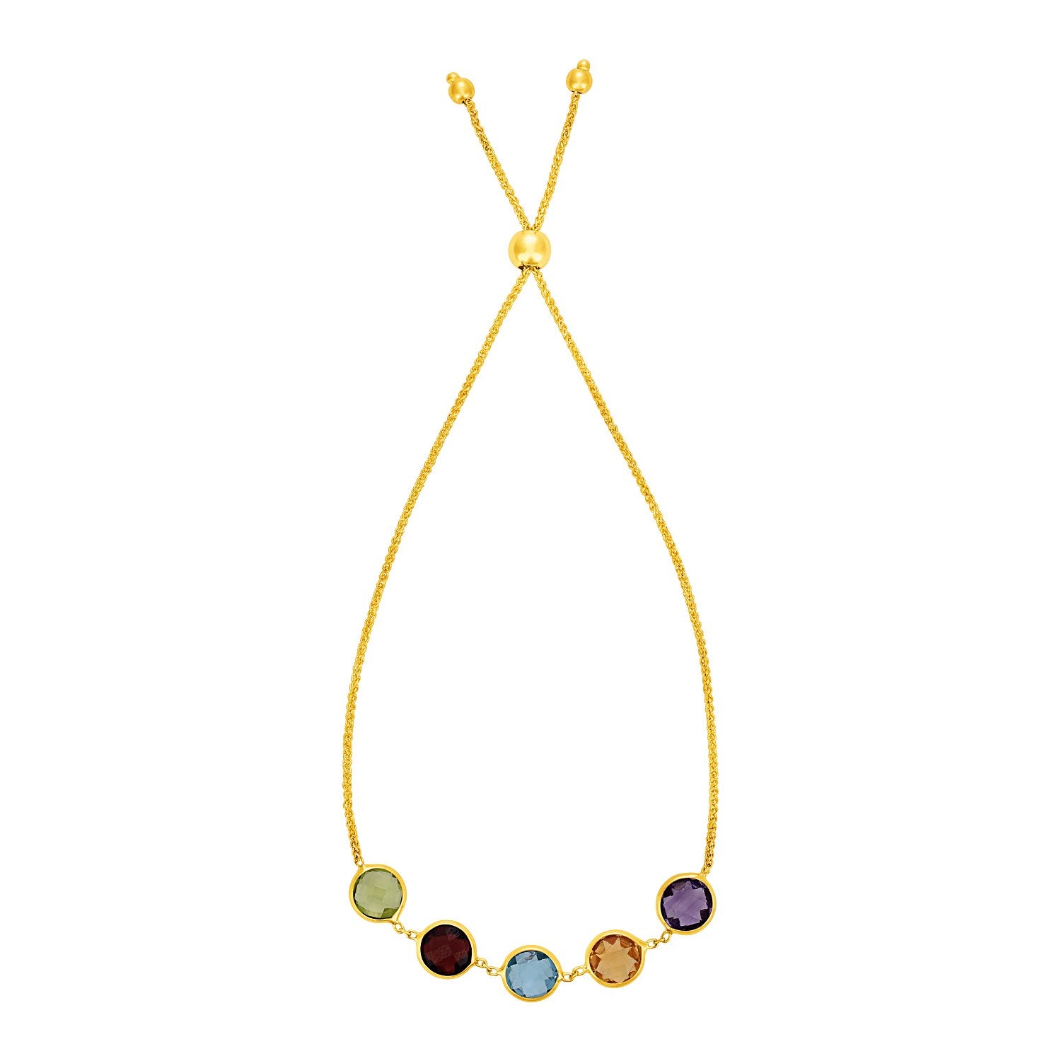 Multi-Gemstone Friendship Lariat Bracelet in 14K Yellow Gold