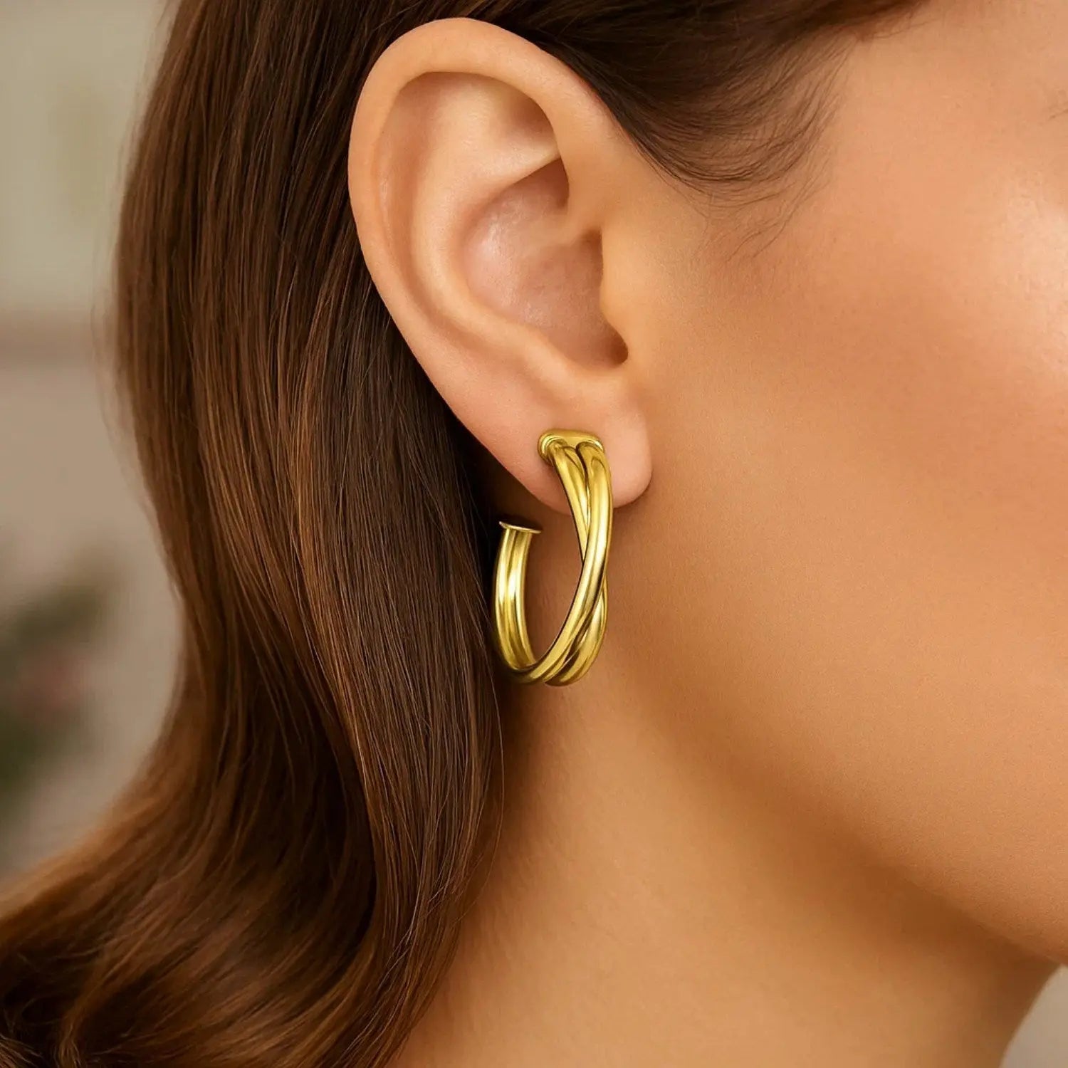 Large Crossover Hoops | 14K Gold  Hoop Earrings DEEVE