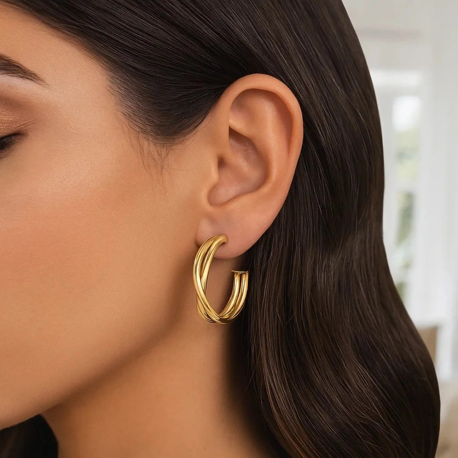 Large Crossover Hoops | 14K Gold  Hoop Earrings DEEVE