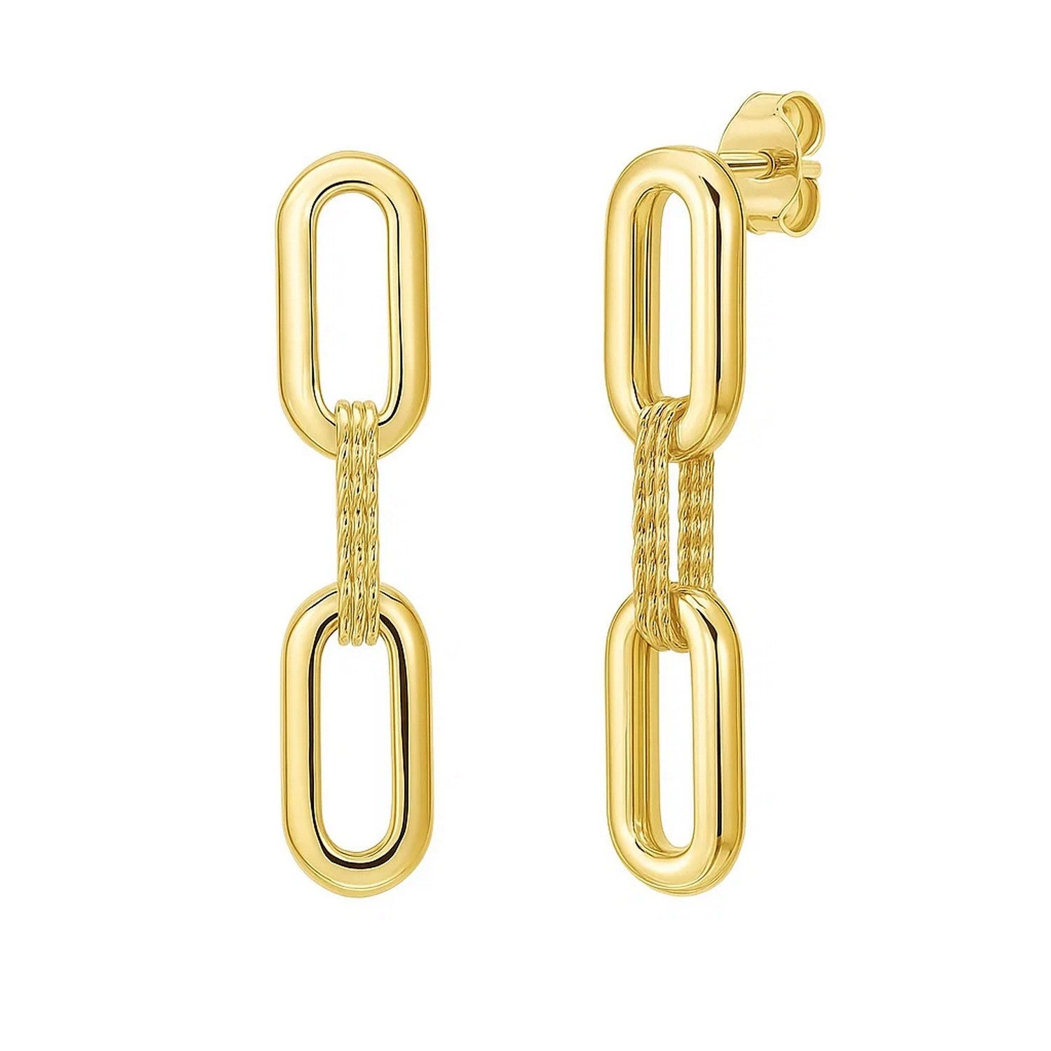 Mini Diamante Paperclip Earrings in 14K Yellow Gold