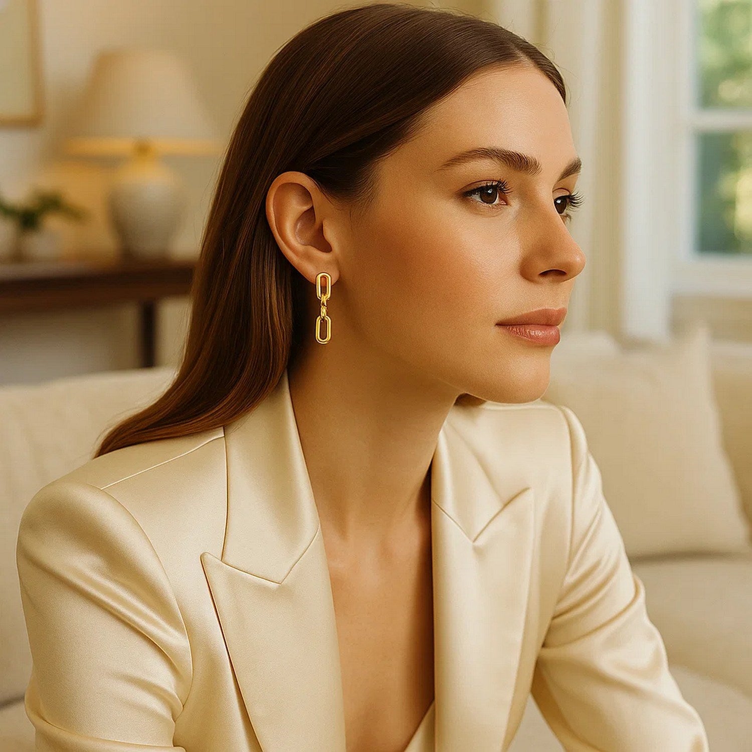 Mini Diamante Paperclip Earrings in 14K Yellow Gold