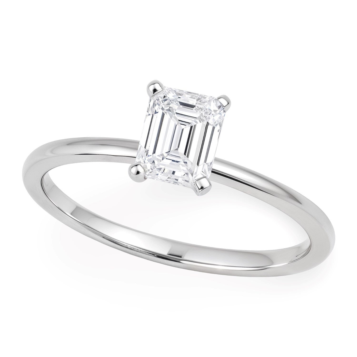 1.ct Emerald Cut Lab Grown Diamond Solitaire Ring in 14K White Gold | IGI Certified