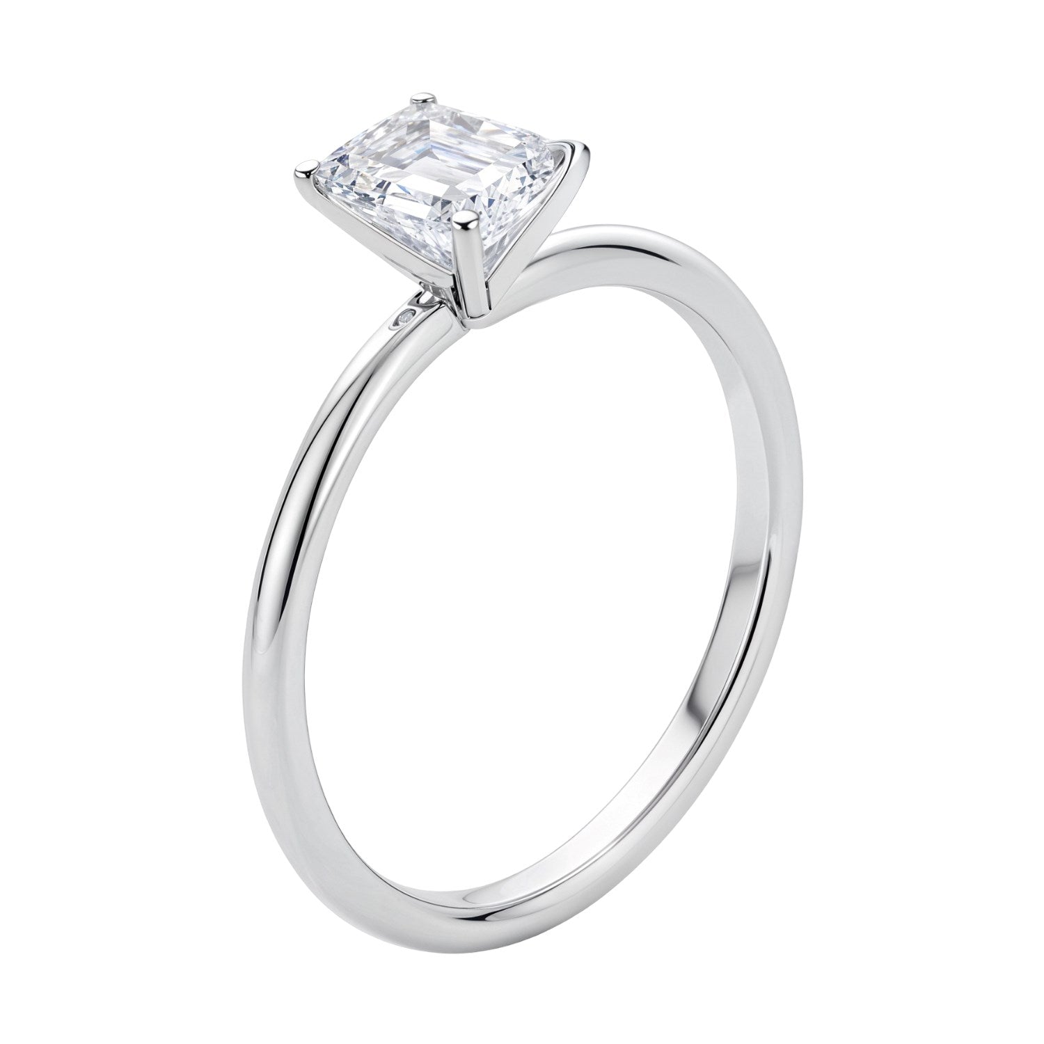 1.ct Emerald Cut Lab Grown Diamond Solitaire Ring in 14K White Gold | IGI Certified