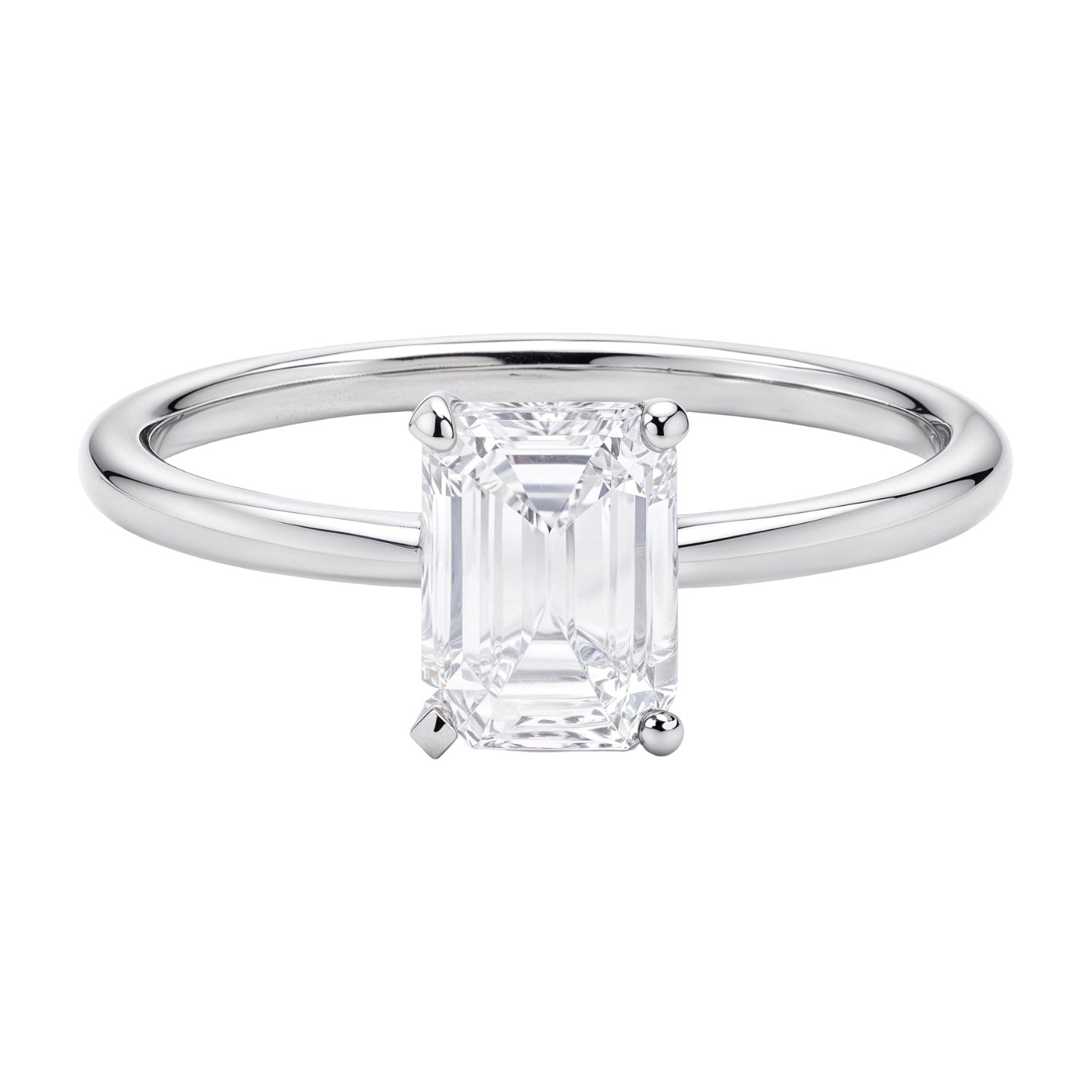 1.ct Emerald Cut Lab Grown Diamond Solitaire Ring in 14K White Gold | IGI Certified