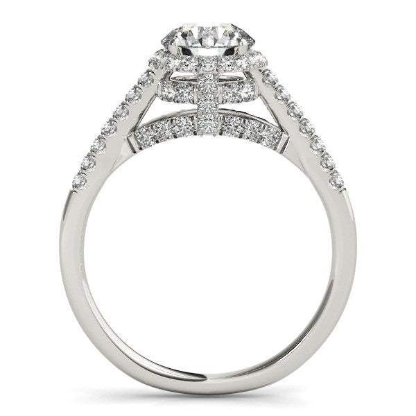 Round Diamond Engagement Ring | Halo Pavé Band in 14K White Gold | 1.33 cttw