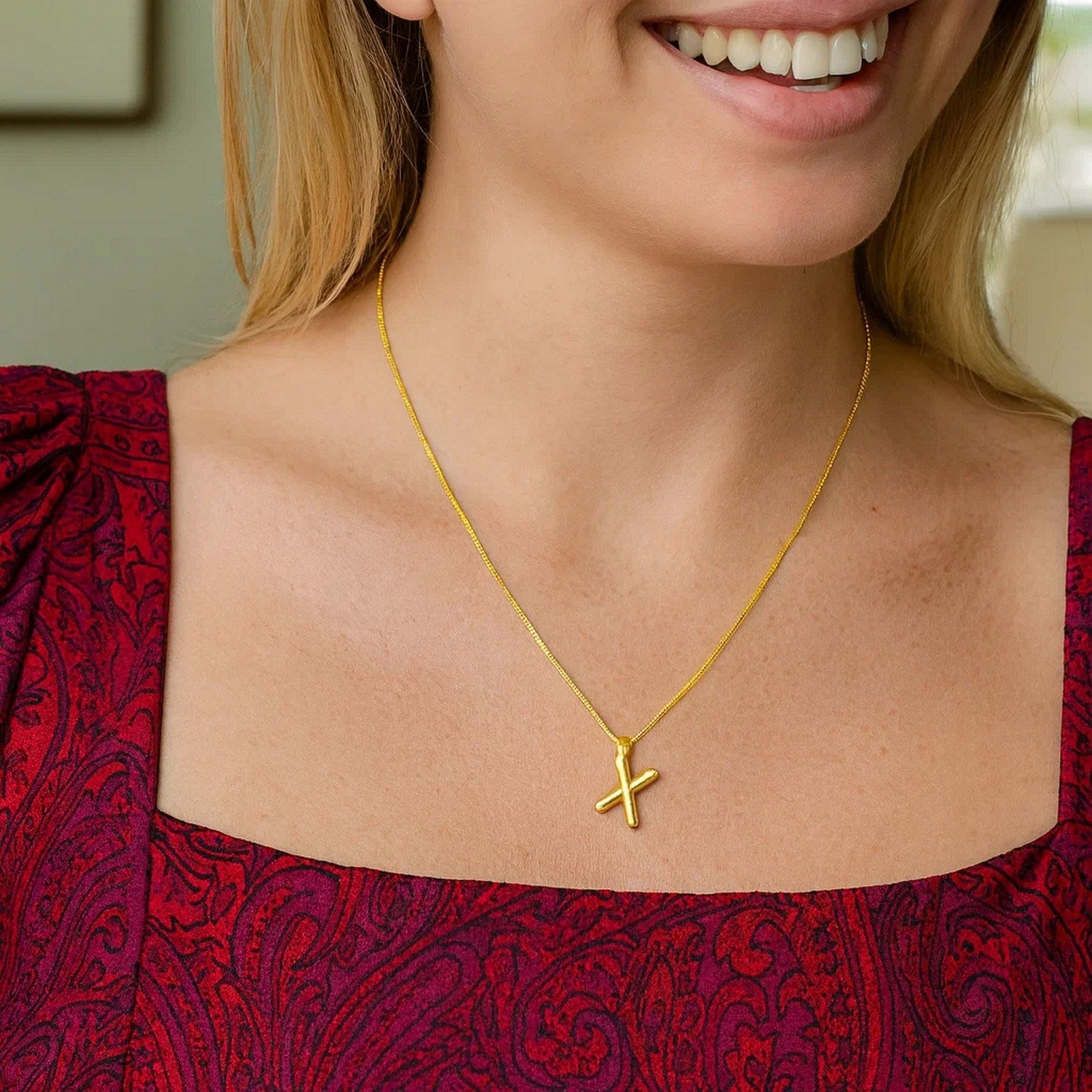 14K Yellow Gold Helium Initial X Pendant
