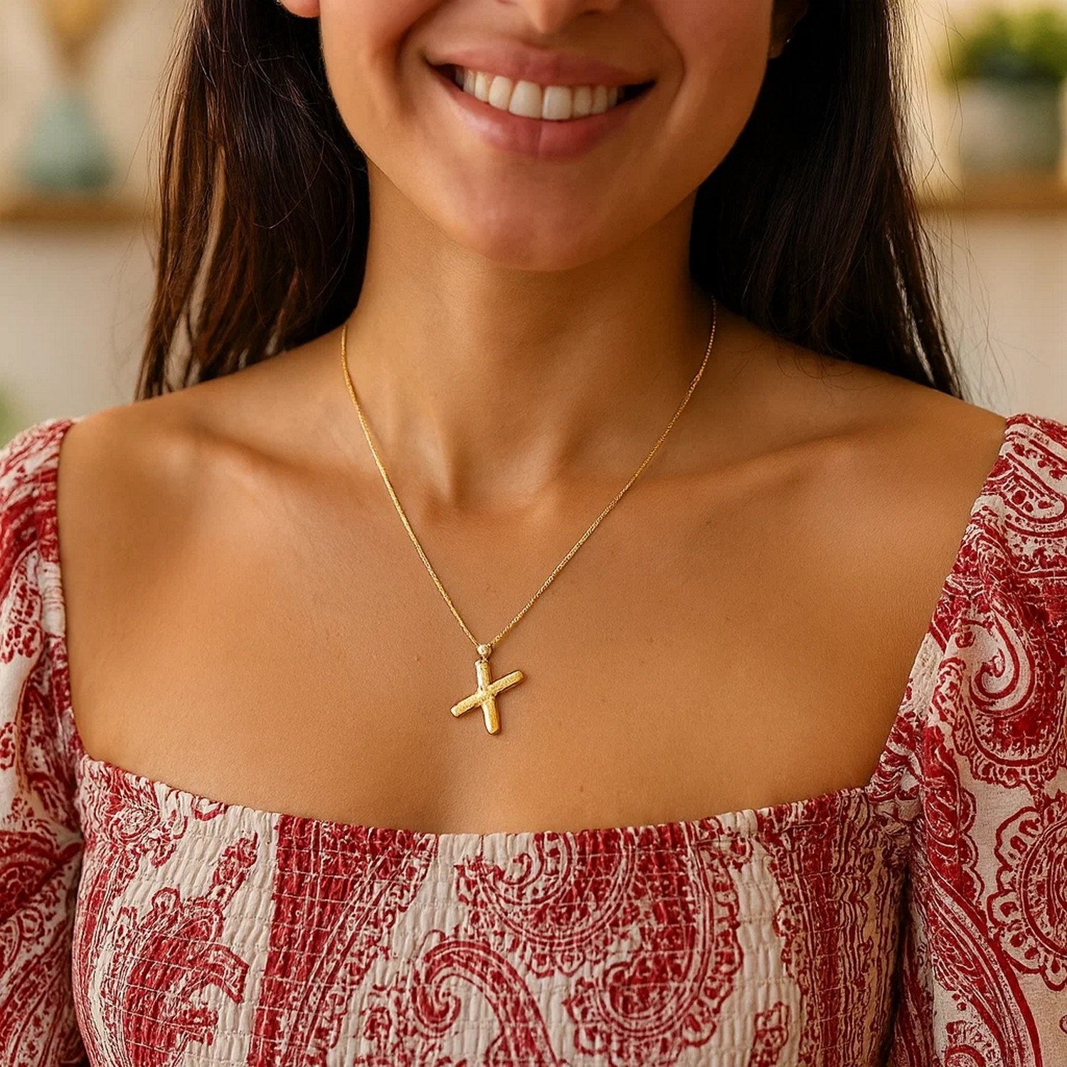 14K Yellow Gold Helium Initial X Pendant