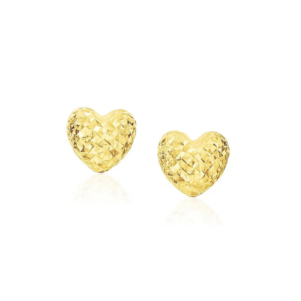 Puffed Heart Earrings Diamond Cuts | 14K Gold