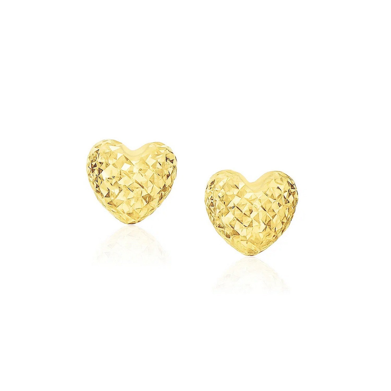 Puffed Heart Earrings Diamond Cuts | 14K Gold