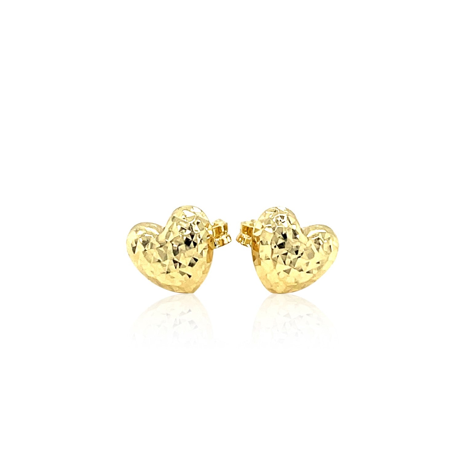 Puffed Heart Earrings Diamond Cuts | 14K Gold