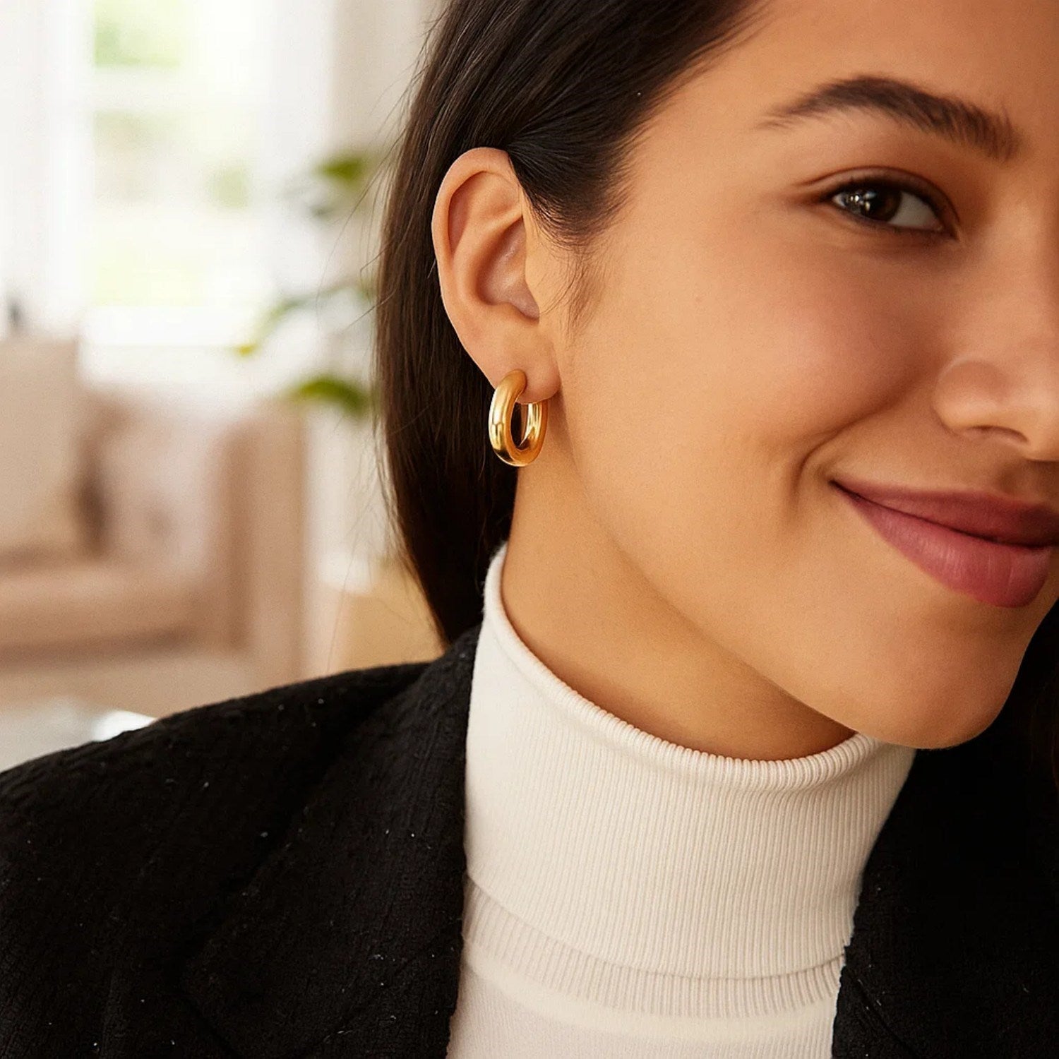 Small Puff Hoop Earrings 16mm