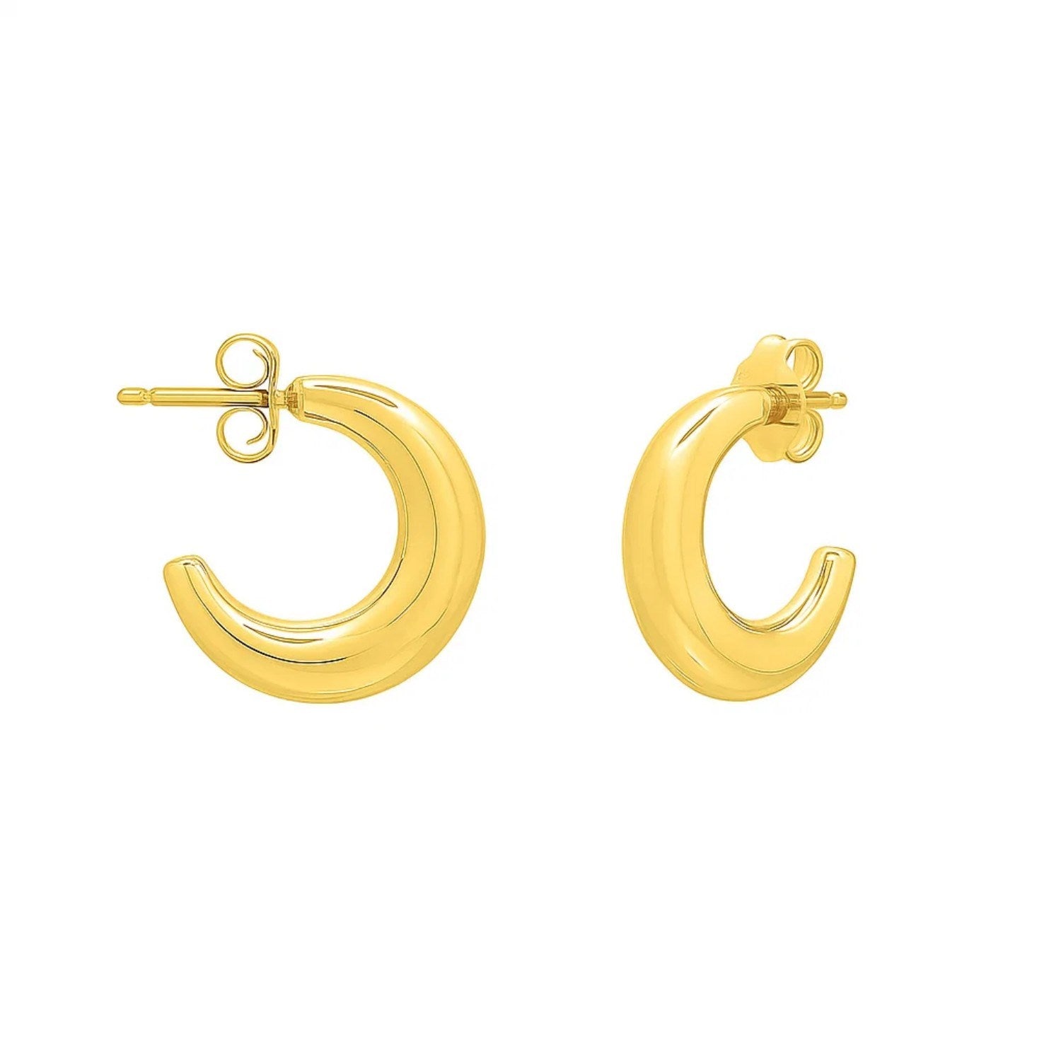 Puffy C Shaped Hoop Earrings | 14K Gold