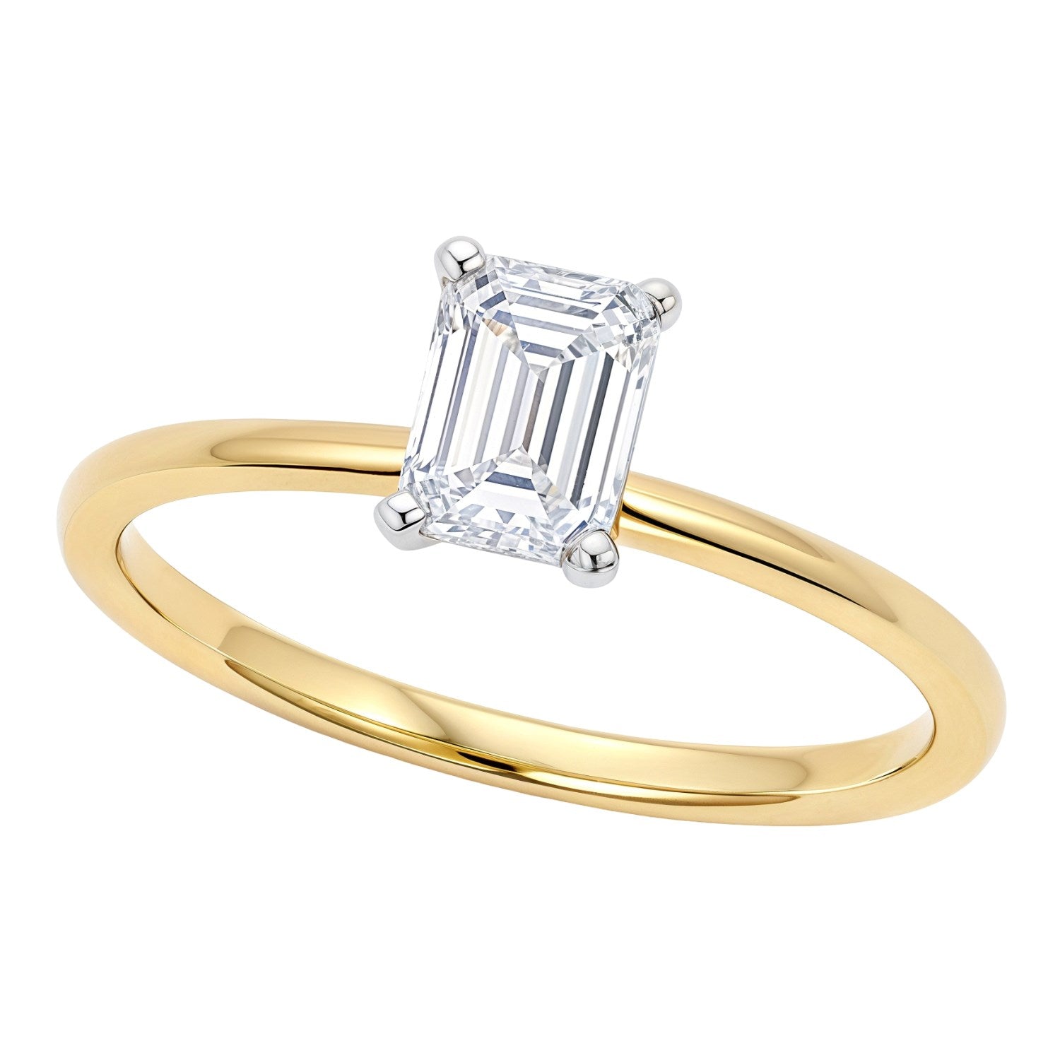 1.ct Emerald Cut Lab Grown Diamond Solitaire Ring in 14K Yellow Gold | IGI Certified