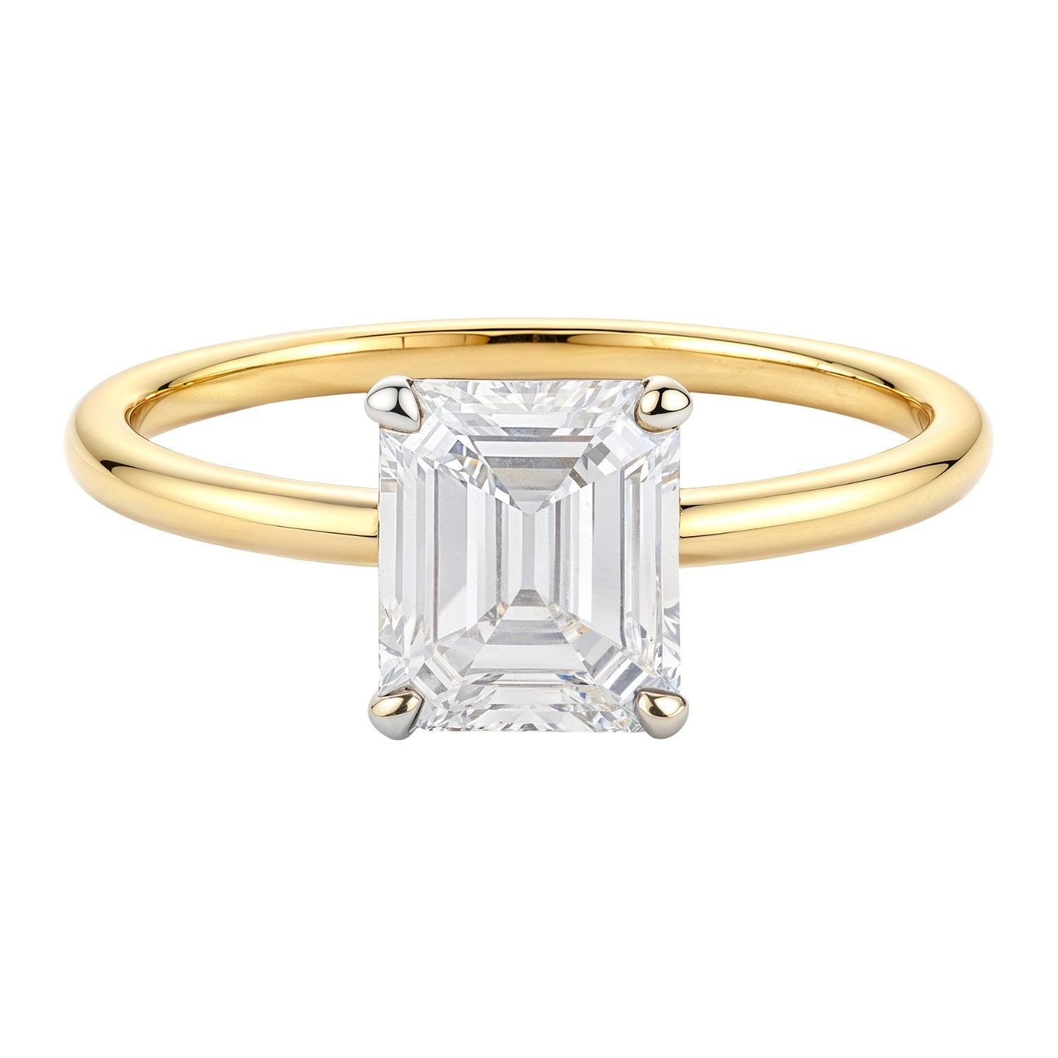 1 Carat Emerald Lab Grown Diamond Solitaire Ring in 14K Yellow Gold