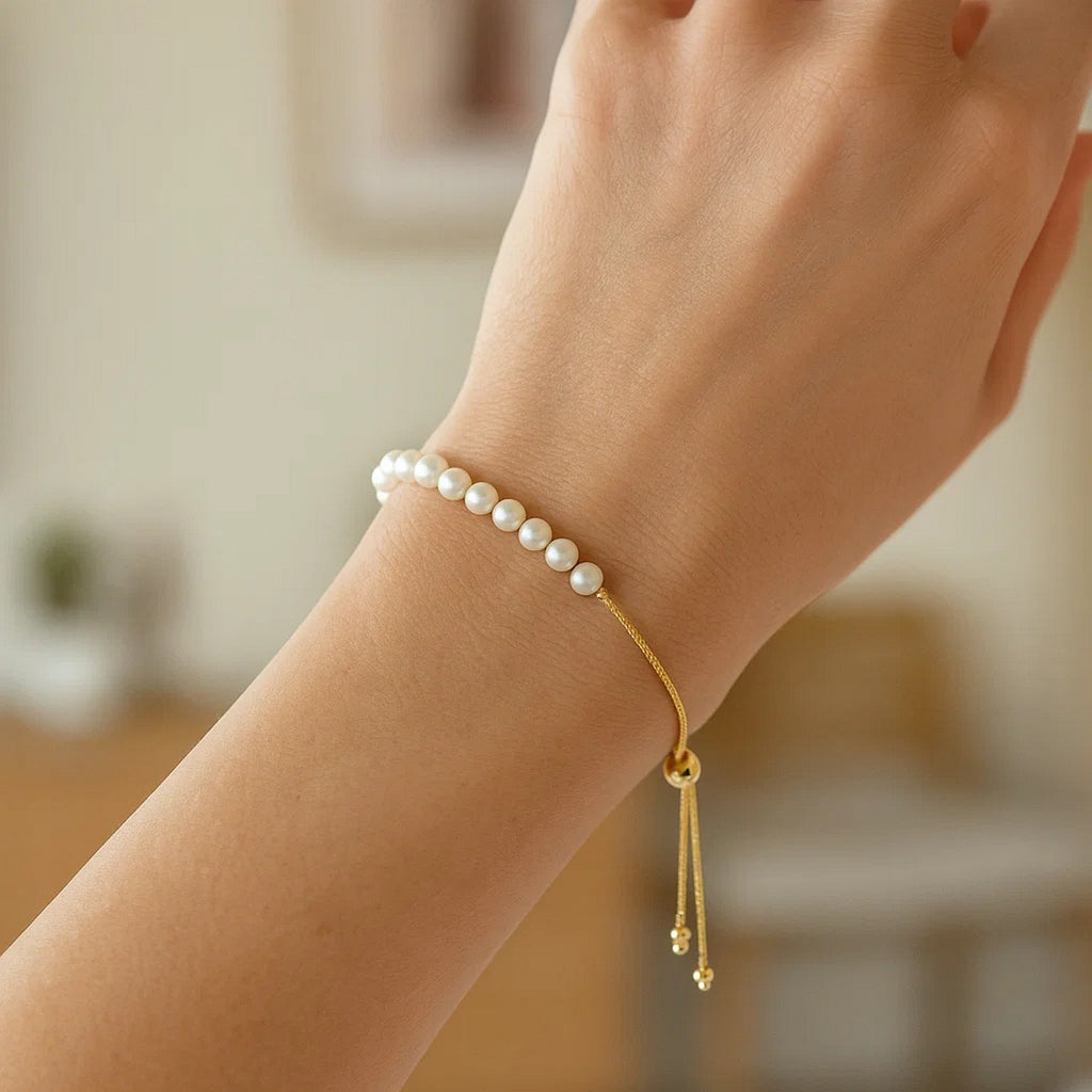 Adjustable Friendship Bracelet With Pearls 68369 in 14K Yellow Gold
