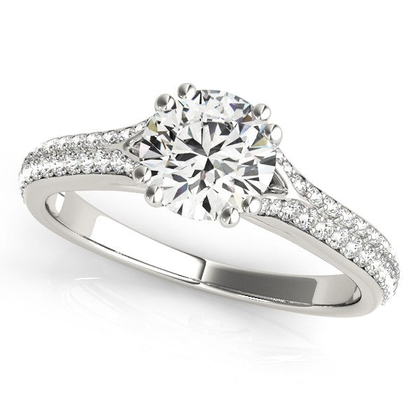 Round Diamond Engagement Ring | Multi row Pavé Band in 14K White Gold | 1.10 cttw
