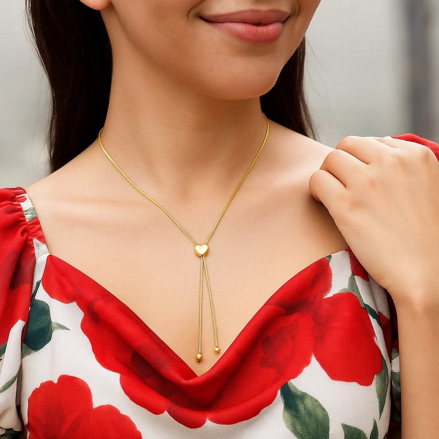 14k Gold Adjustable Heart Lariat Necklace – Deeve