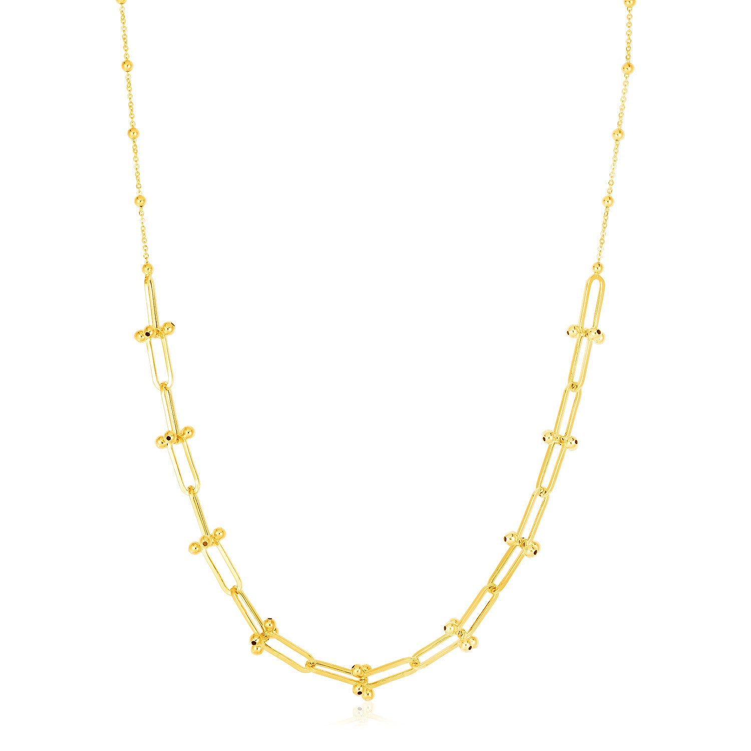 Beaded U-Link Chain Necklace in 14K Yellow Gold