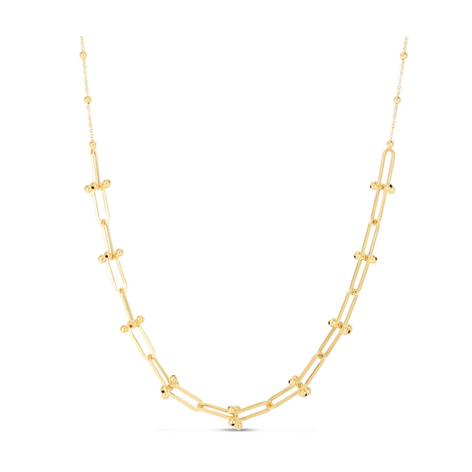 Beaded U-Link Chain Necklace in 14K Yellow Gold