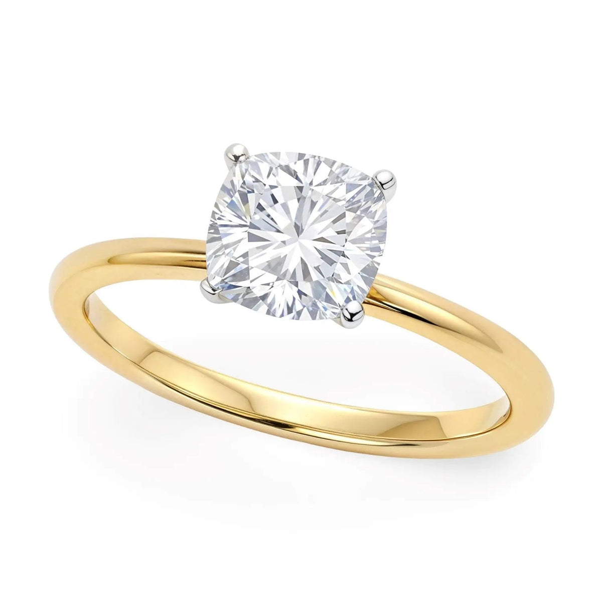 1 Carat Cushion Lab Grown Diamond Solitaire Ring in 14K Yellow Gold