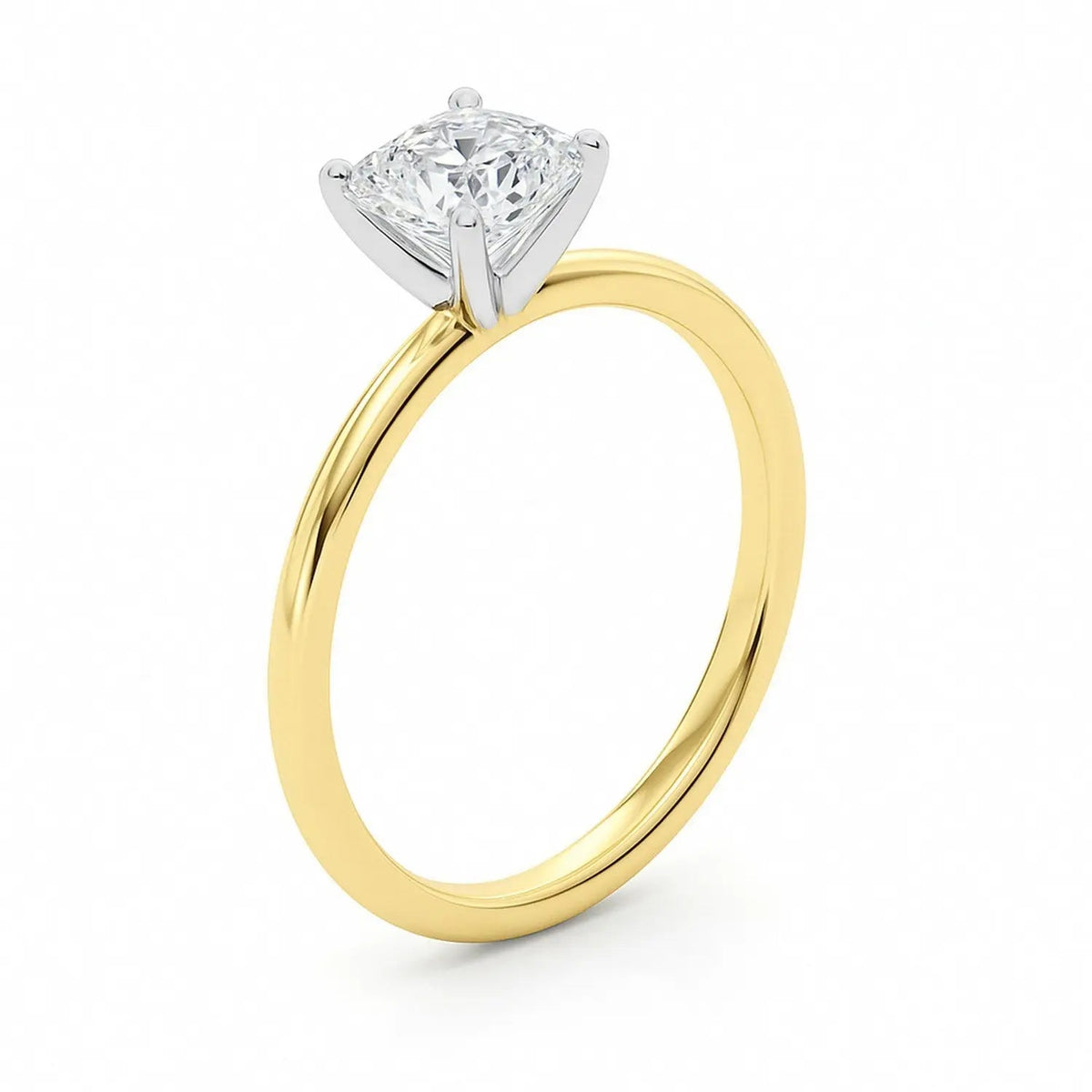 1 Carat Cushion Lab Grown Diamond Solitaire Ring in 14K Yellow Gold