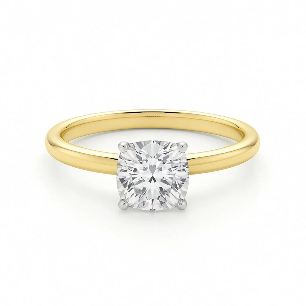 1 Carat Cushion Lab Grown Diamond Solitaire Ring in 14K Yellow Gold