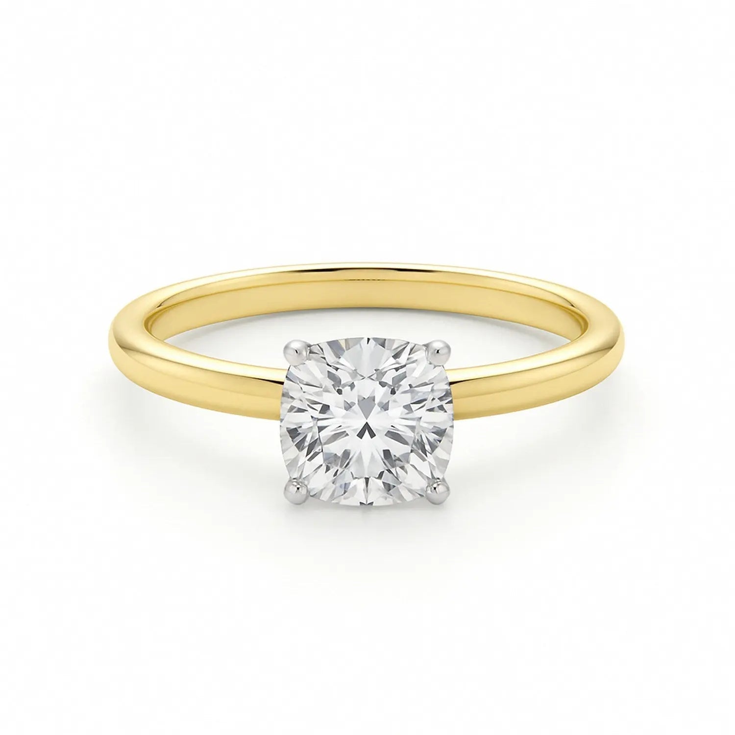 1 Carat Cushion Lab Grown Diamond Solitaire Ring in 14K Yellow Gold