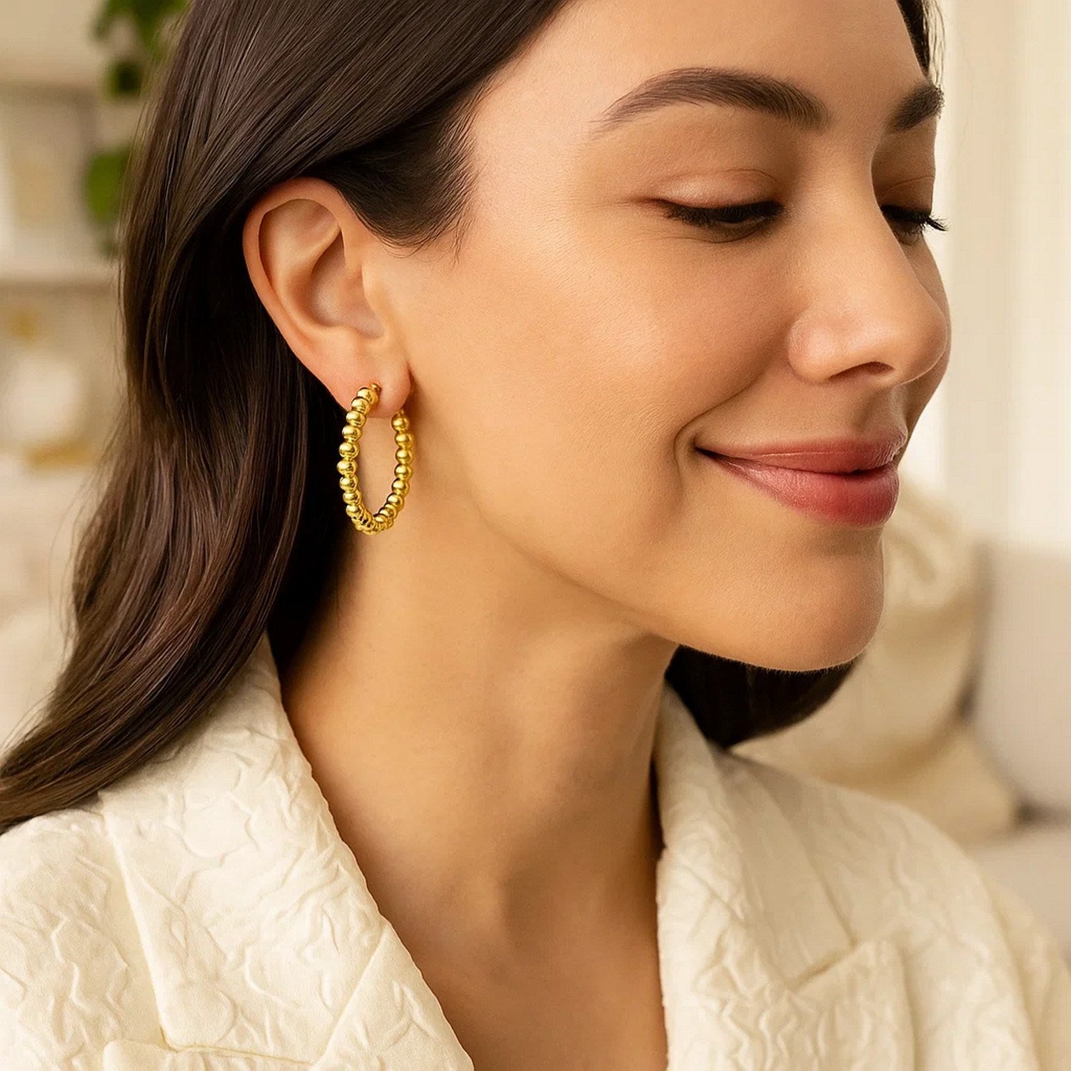 Medium Bead Hoop Earrings 25 mm