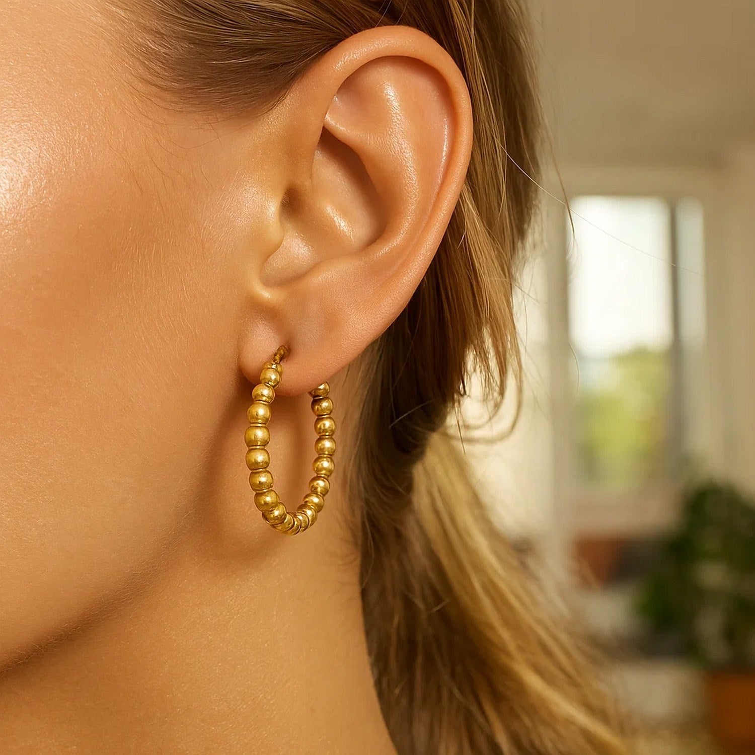Medium Bead Hoop Earrings 25 mm