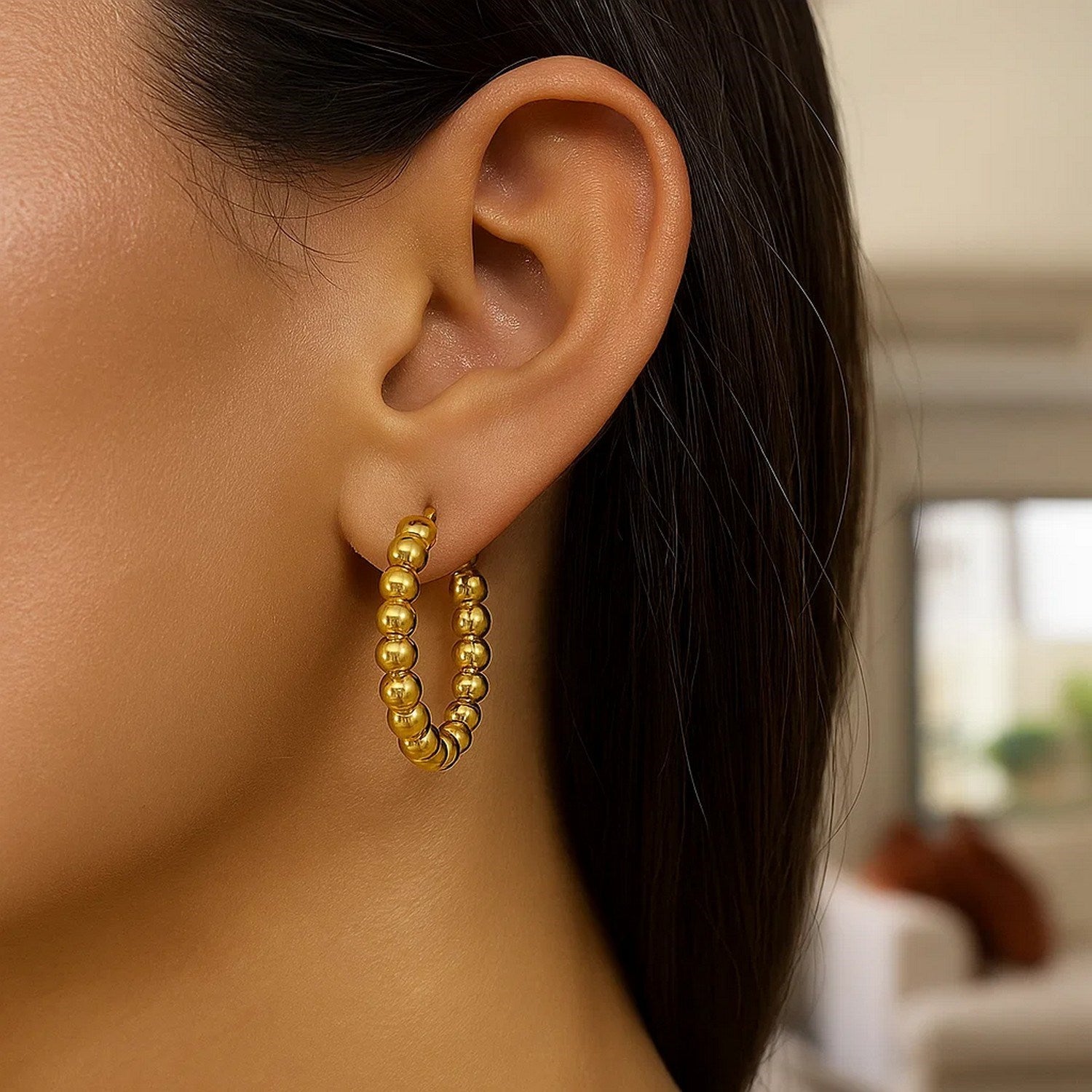 Medium Bead Hoop Earrings 25 mm