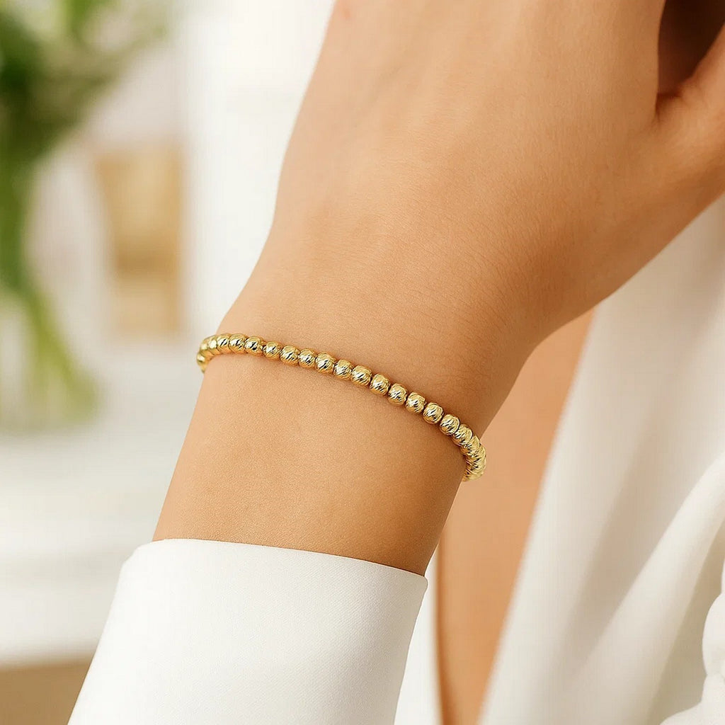 Diamond Cut Bead Bracelet 25934 in 14K Yellow Gold