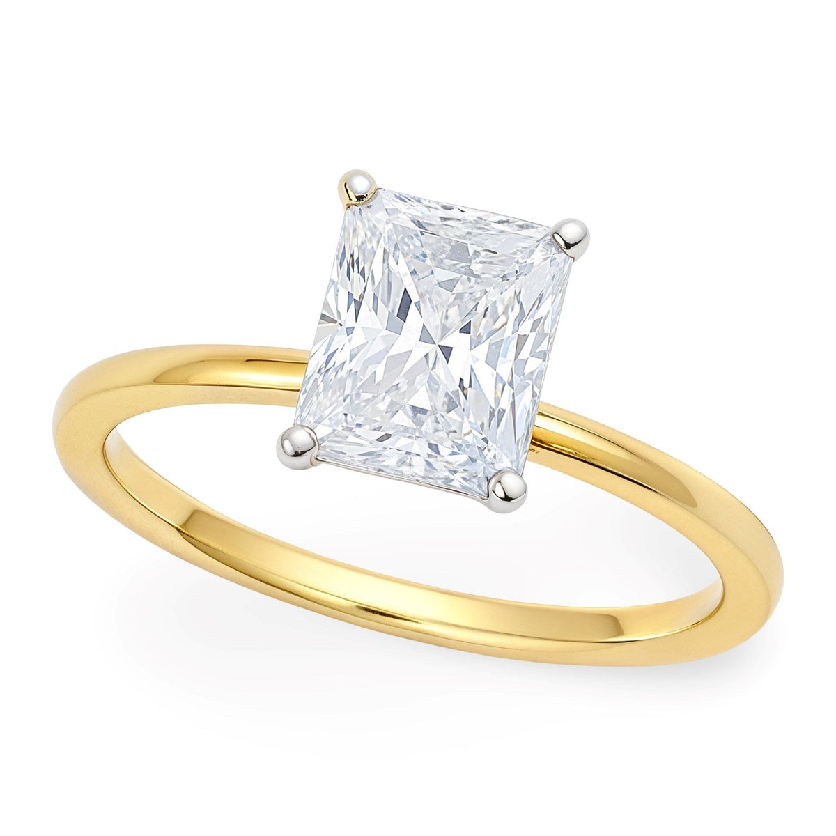 1.5 Carat Radiant Lab Grown Diamond Solitaire Ring in 14K Yellow Gold