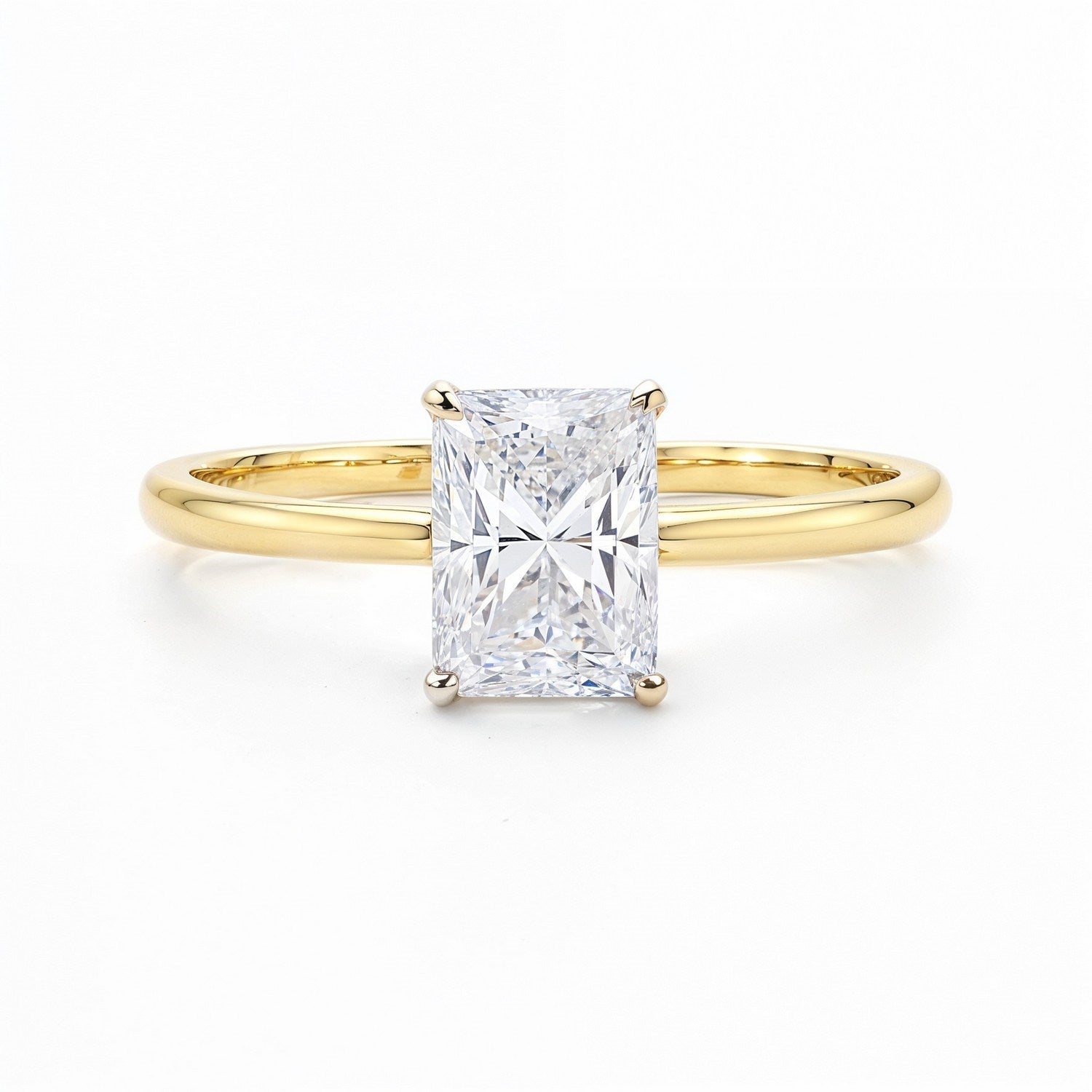 1.50.ct Radiant Cut Lab Grown Diamond Solitair Ring In 14K Yellow Gold | IGI Certified