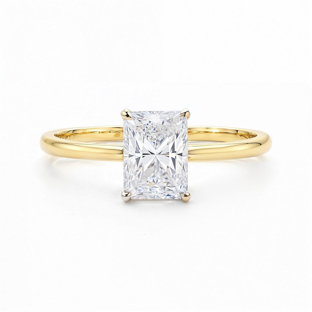 1.5 Carat Radiant Lab Grown Diamond Solitaire Ring in 14K Yellow Gold