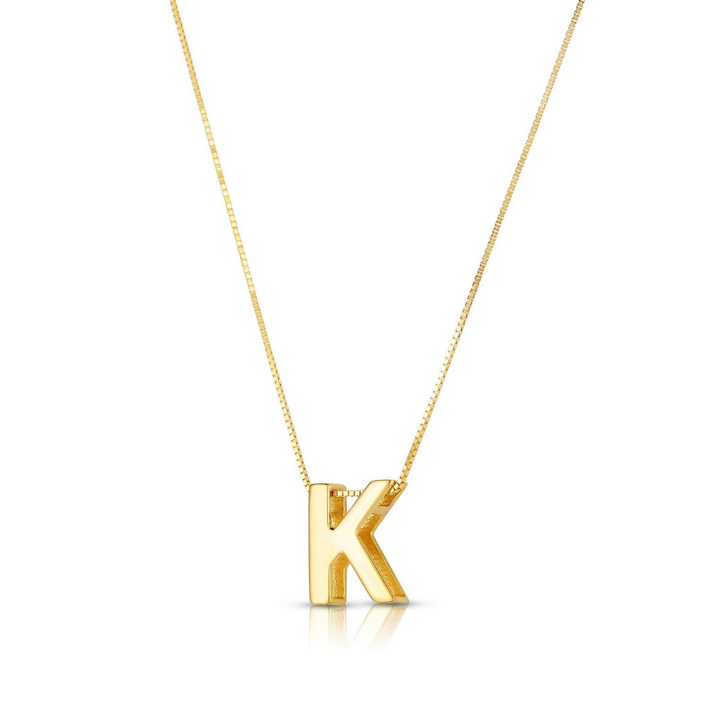 14K Yellow Gold Yours Truly Block Letter Initial K Necklace