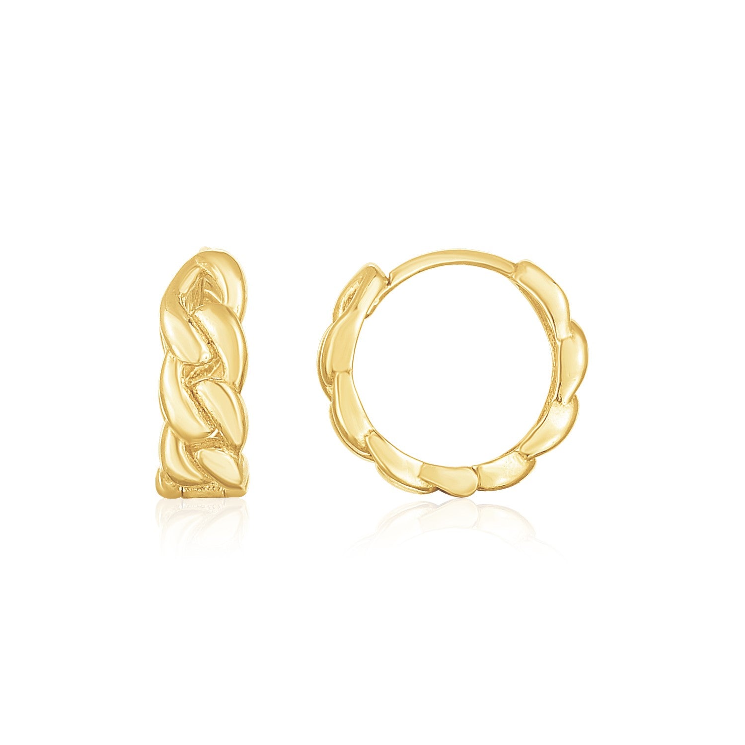 Curb Chain Huggie Hoop Earrings in 14K Yellow Gold
