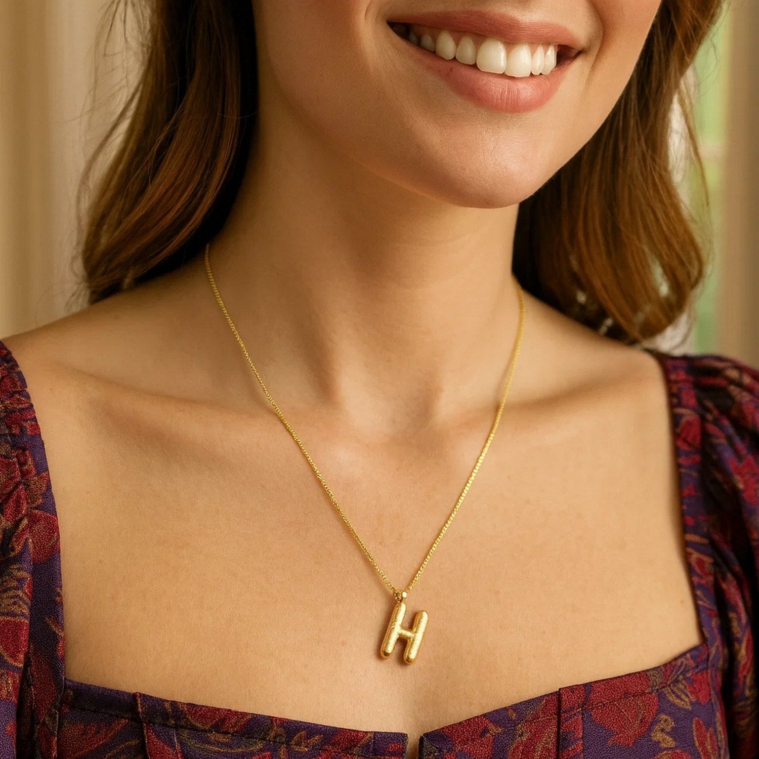 14K Yellow Gold Helium Initial H Pendant
