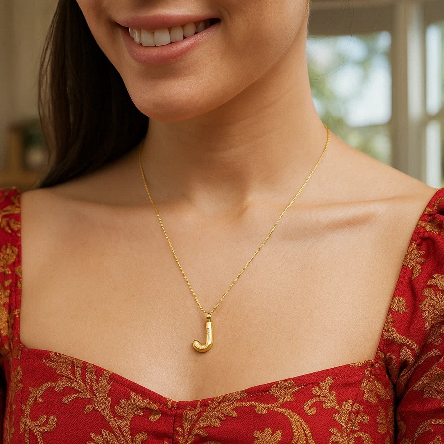 14K Yellow Gold Helium Initial J Pendant