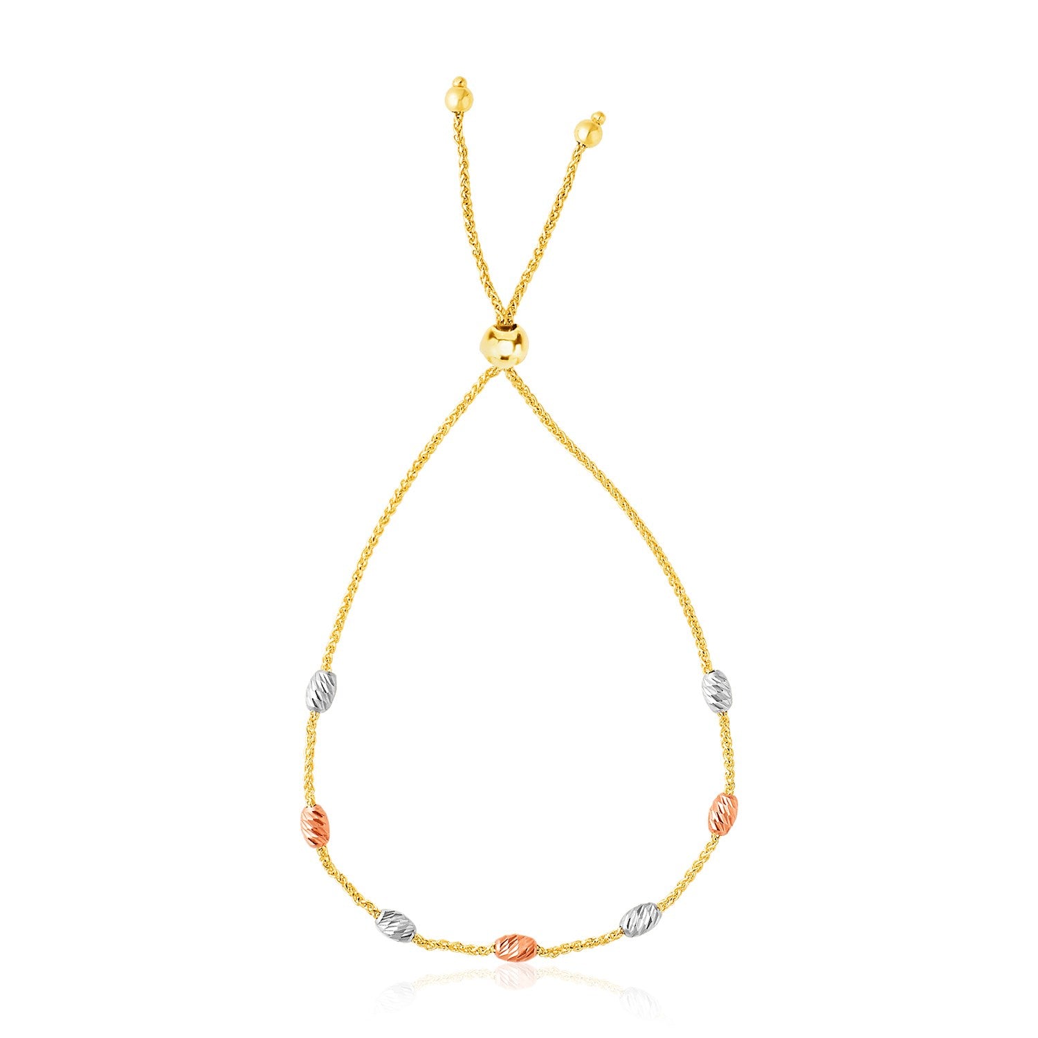 Diamond Cut Oval Station Lariat Bracelet in 14K Tri-Color Gold