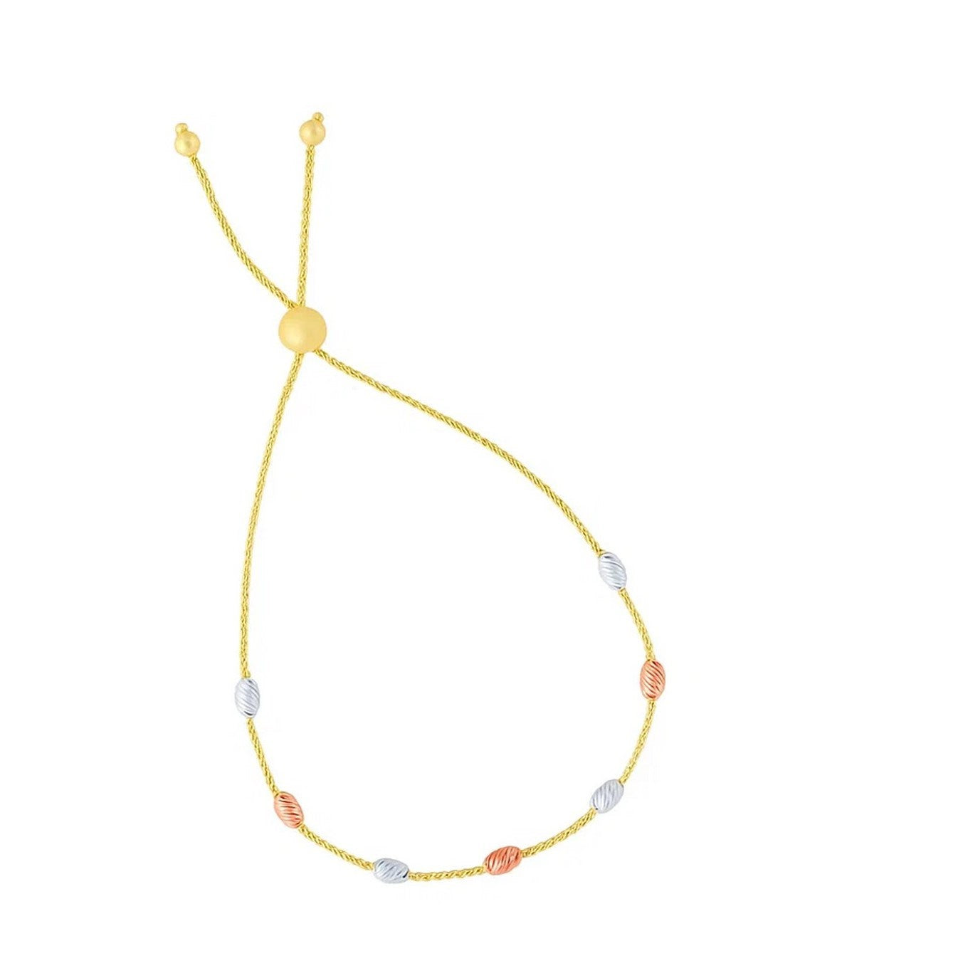 Diamond Cut Oval Station Lariat Bracelet in 14K Tri-Color Gold