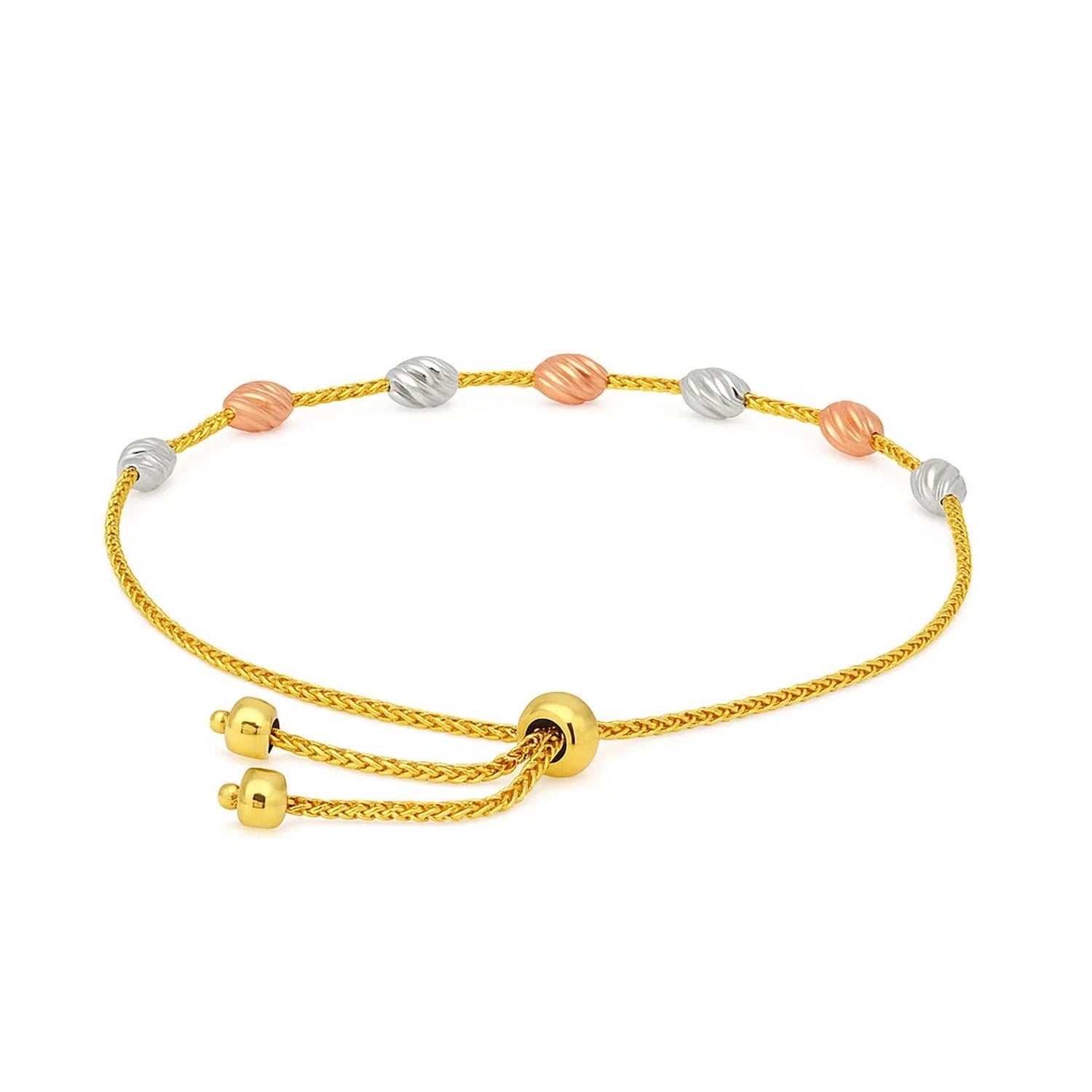 Diamond Cut Oval Station Lariat Bracelet in 14K Tri-Color Gold