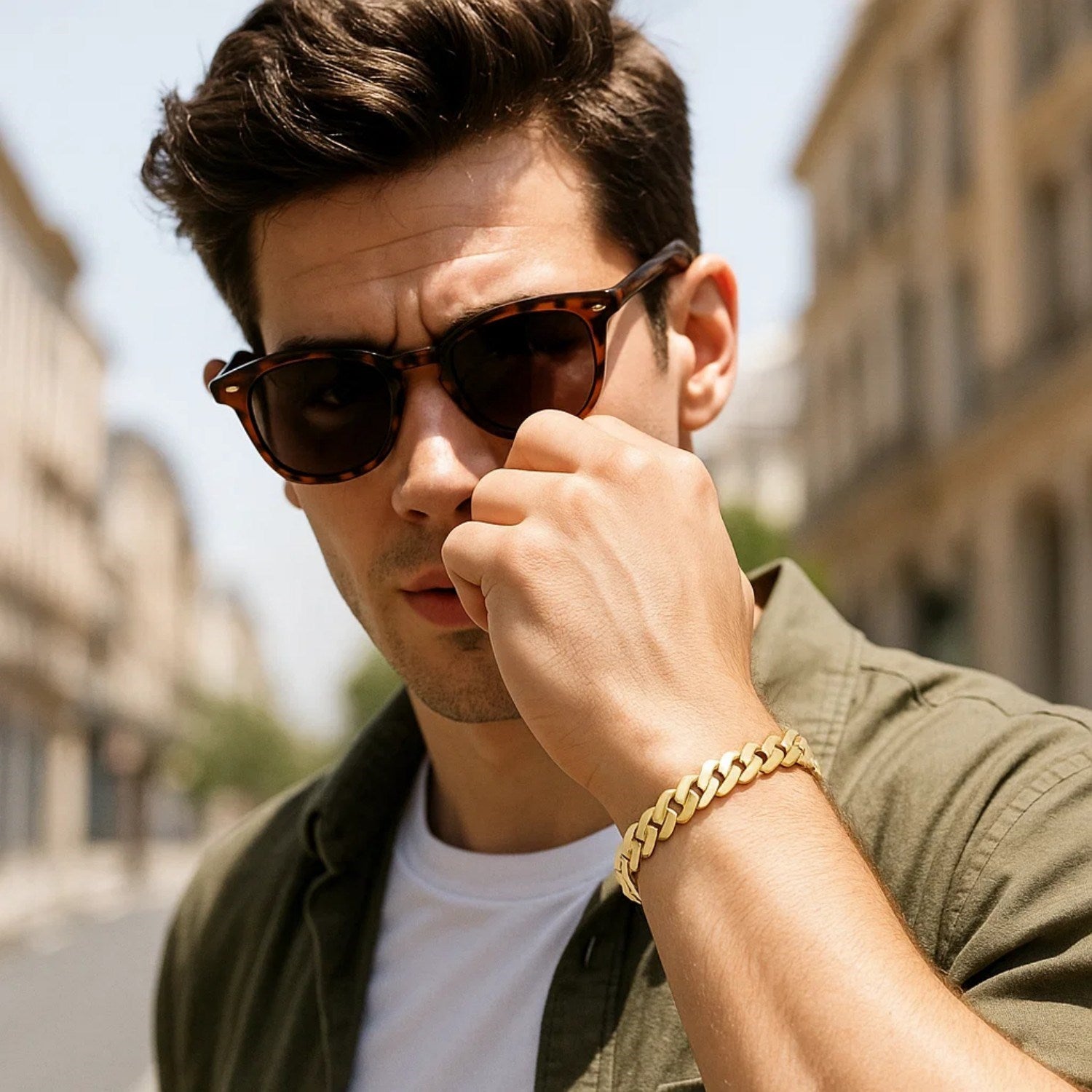 14K Yellow Gold Edge Link Chain Bracelet